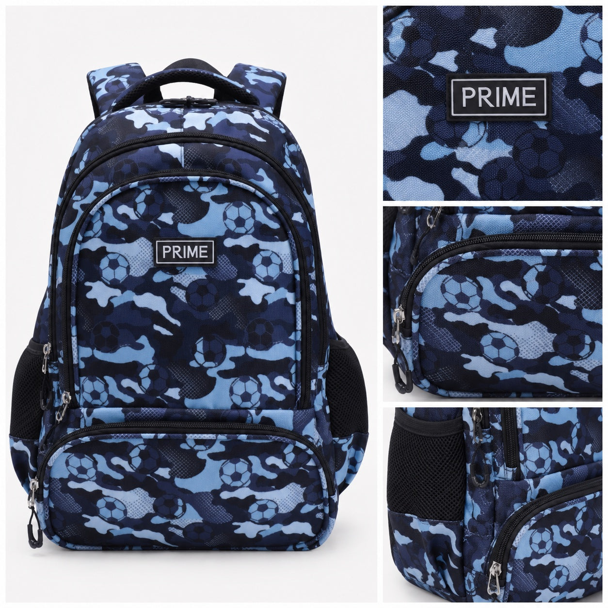 Hibobi Football Print Backpack for Boys, Blue Camo School Bag with Multiple Compartments - image 4