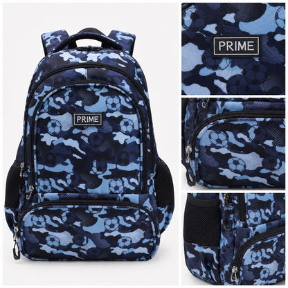 Hibobi Football Print Backpack for Boys, Blue Camo School Bag with Multiple Compartments - image 4