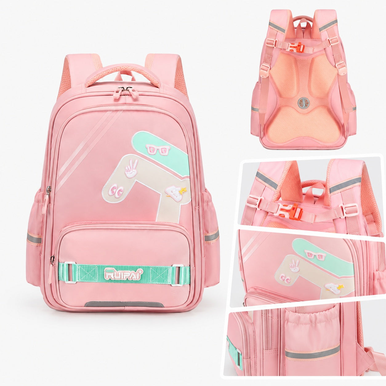 Hibobi Ergonomic Backpack for Girls, Pink School Bag with Padded Back and Chest Strap - image 3