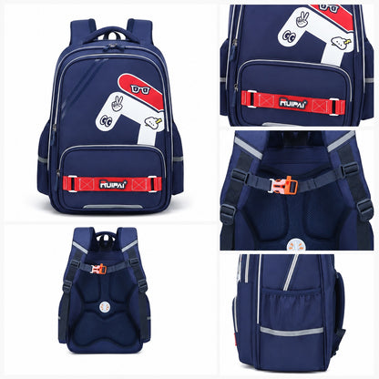 Hibobi Ergonomic Backpack for Boys, Navy School Bag with Padded Back and Chest Strap - image 2