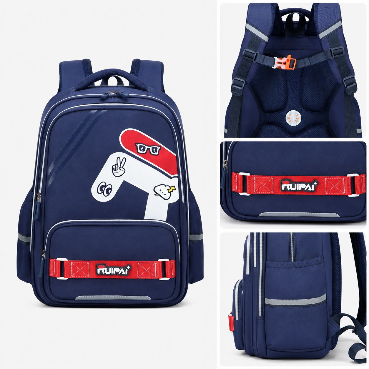 Hibobi Ergonomic Backpack for Boys, Navy School Bag with Padded Back and Chest Strap - image 3