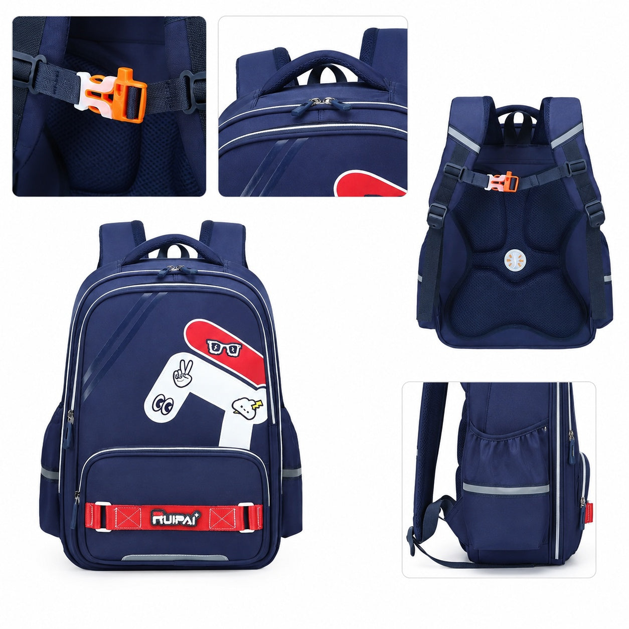 Hibobi Ergonomic Backpack for Boys, Navy School Bag with Padded Back and Chest Strap - image 4