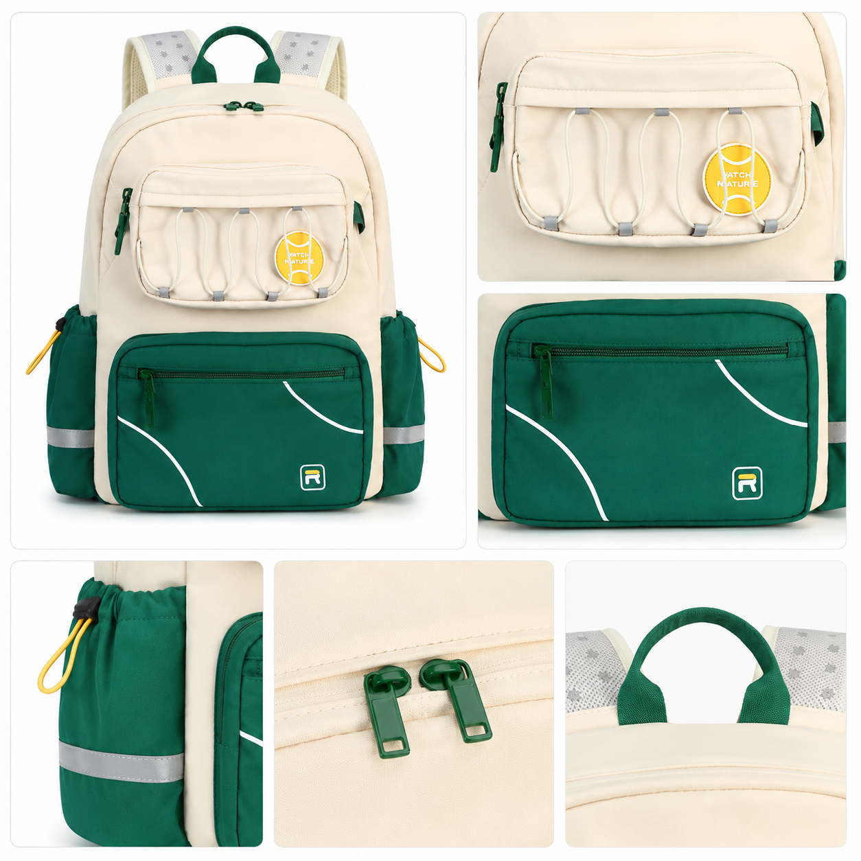 Hibobi Ergonomic Multi-Compartment School Backpack with Reflective Details - Green