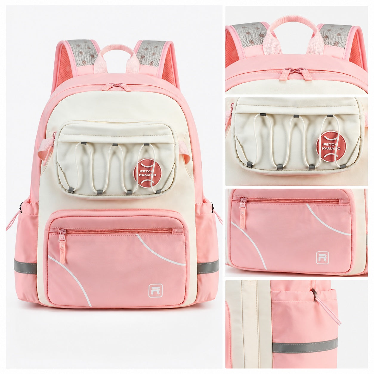 Hibobi Ergonomic Multi-Compartment School Backpack with Reflective Details - Pink