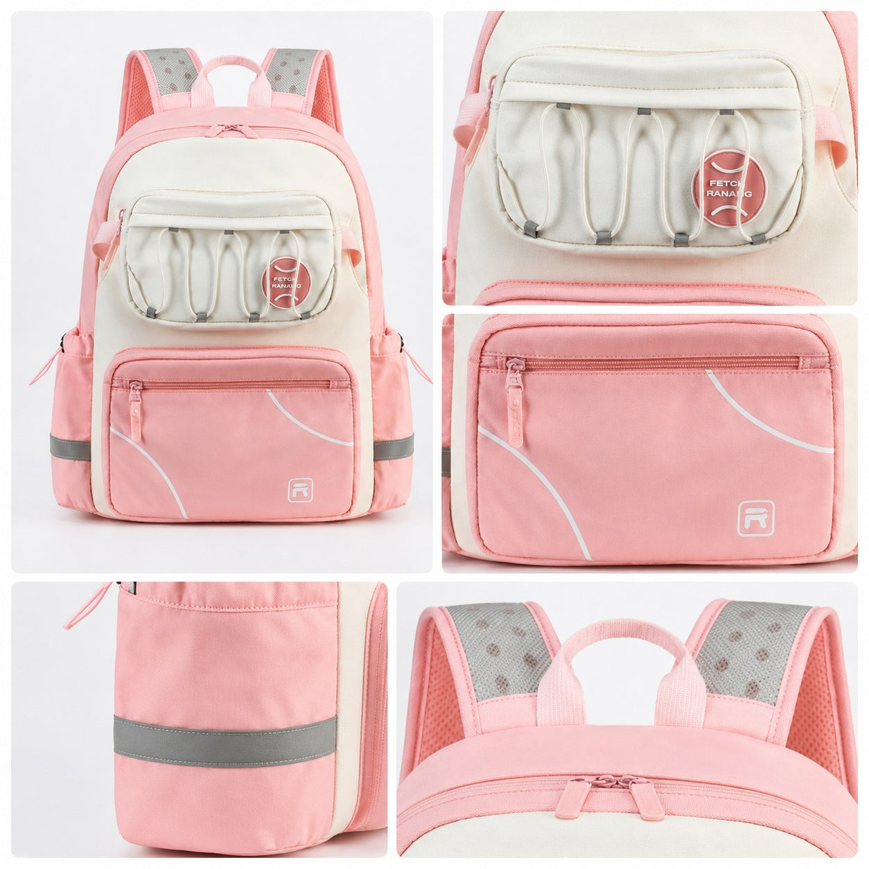 Hibobi Ergonomic Multi-Compartment School Backpack with Reflective Details - Pink