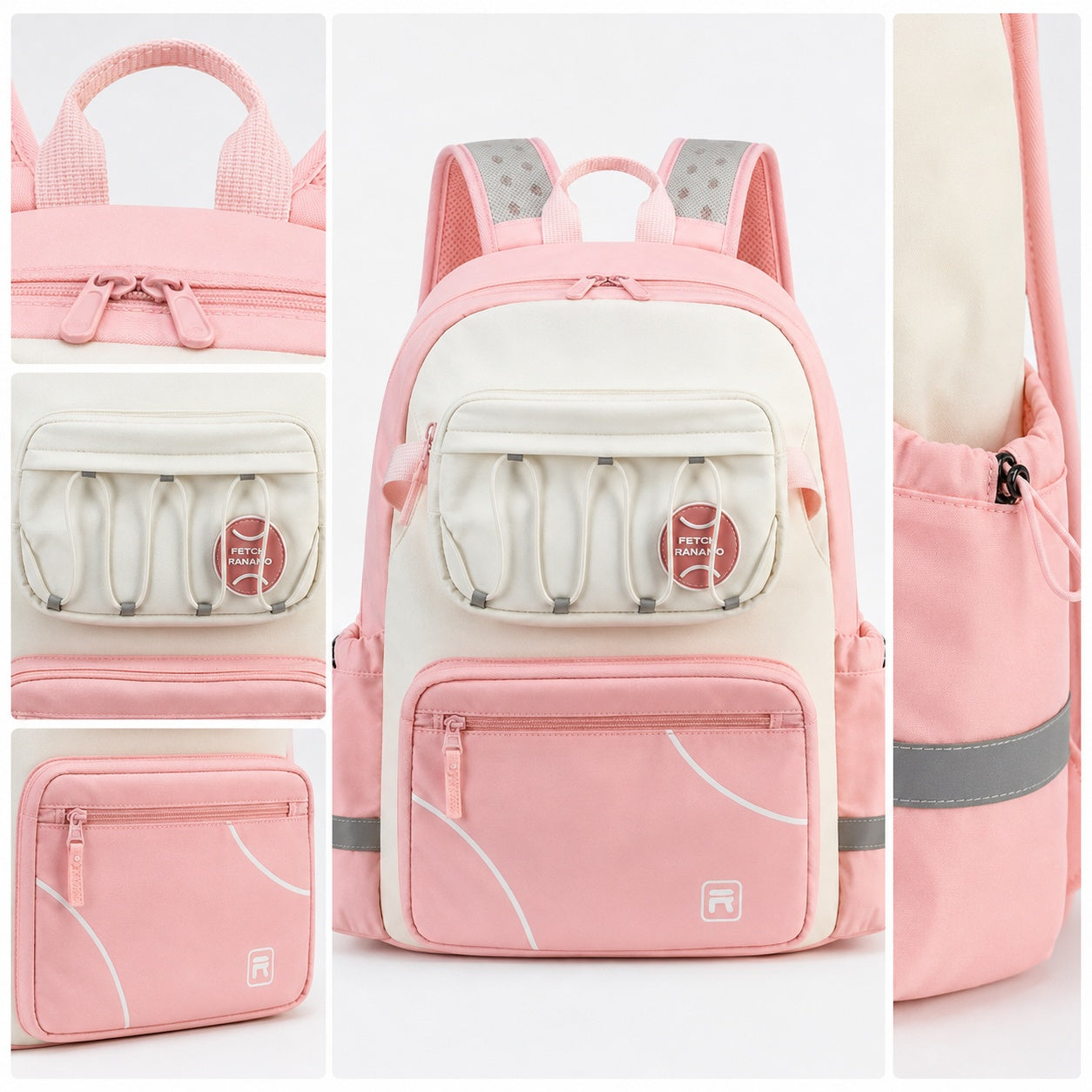 Hibobi Ergonomic Multi-Compartment School Backpack with Reflective Details - Pink