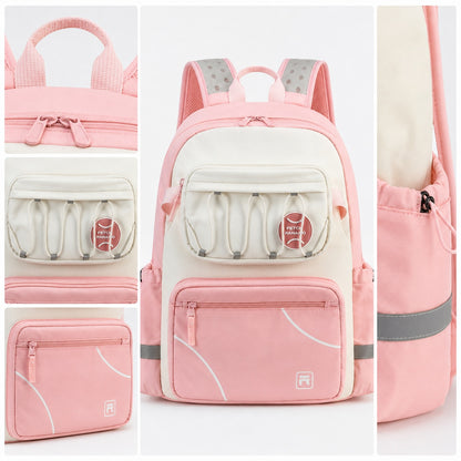 Hibobi Ergonomic Multi-Compartment School Backpack with Reflective Details - Pink