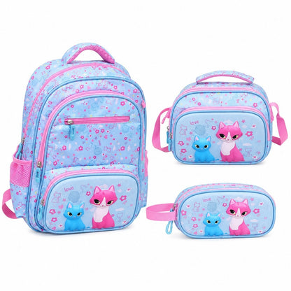 Hibobi Cat Backpack Set for Girls, 3-Piece School Bag Set with Backpack, Lunch Bag and Pencil Case - image 1