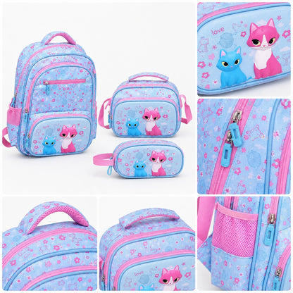 Hibobi Cat Backpack Set for Girls, 3-Piece School Bag Set with Backpack, Lunch Bag and Pencil Case - image 2