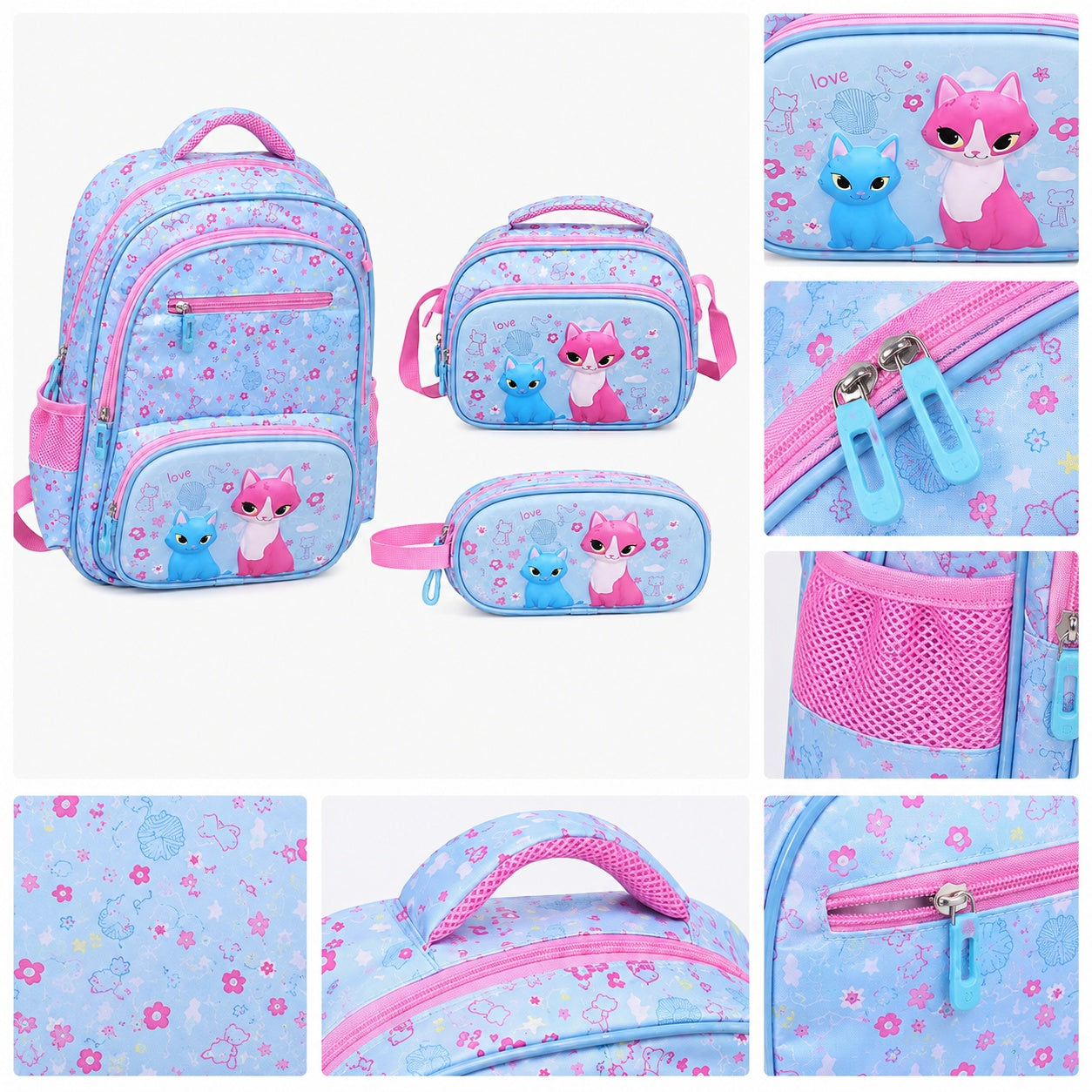 Hibobi Cat Backpack Set for Girls, 3-Piece School Bag Set with Backpack, Lunch Bag and Pencil Case - image 3