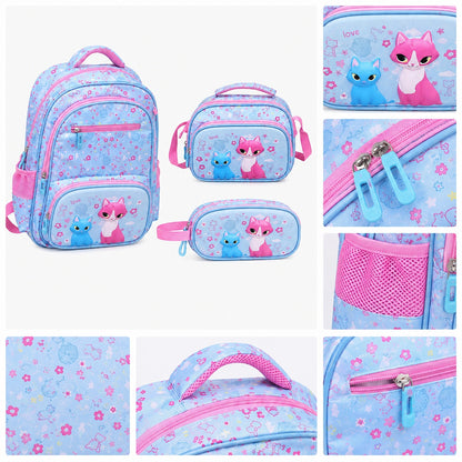 Hibobi Cat Backpack Set for Girls, 3-Piece School Bag Set with Backpack, Lunch Bag and Pencil Case - image 3