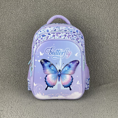 Hibobi Butterfly Backpack Set for Girls, 3-Piece School Bag Set with Backpack, Lunch Bag and Pencil Case - Purple
