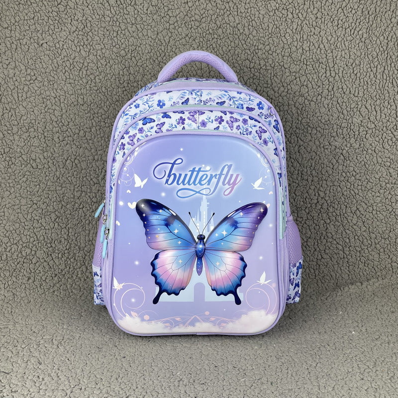 Hibobi Butterfly Backpack Set for Girls, 3-Piece School Bag Set with Backpack, Lunch Bag and Pencil Case - Purple
