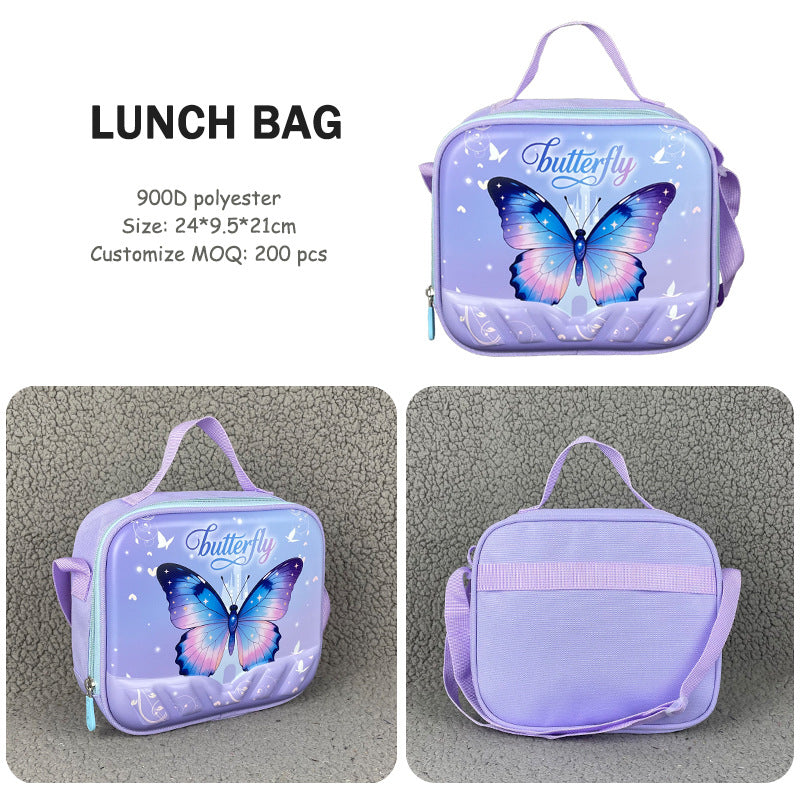 Hibobi Butterfly Backpack Set for Girls, 3-Piece School Bag Set with Backpack, Lunch Bag and Pencil Case - Purple