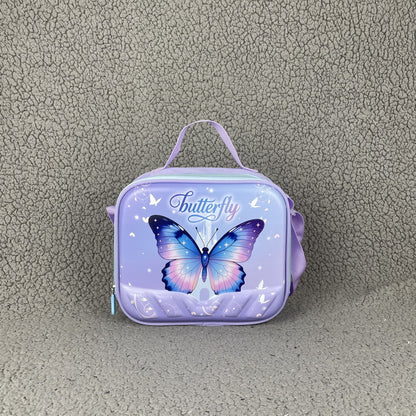 Hibobi Butterfly Backpack Set for Girls, 3-Piece School Bag Set with Backpack, Lunch Bag and Pencil Case - Purple