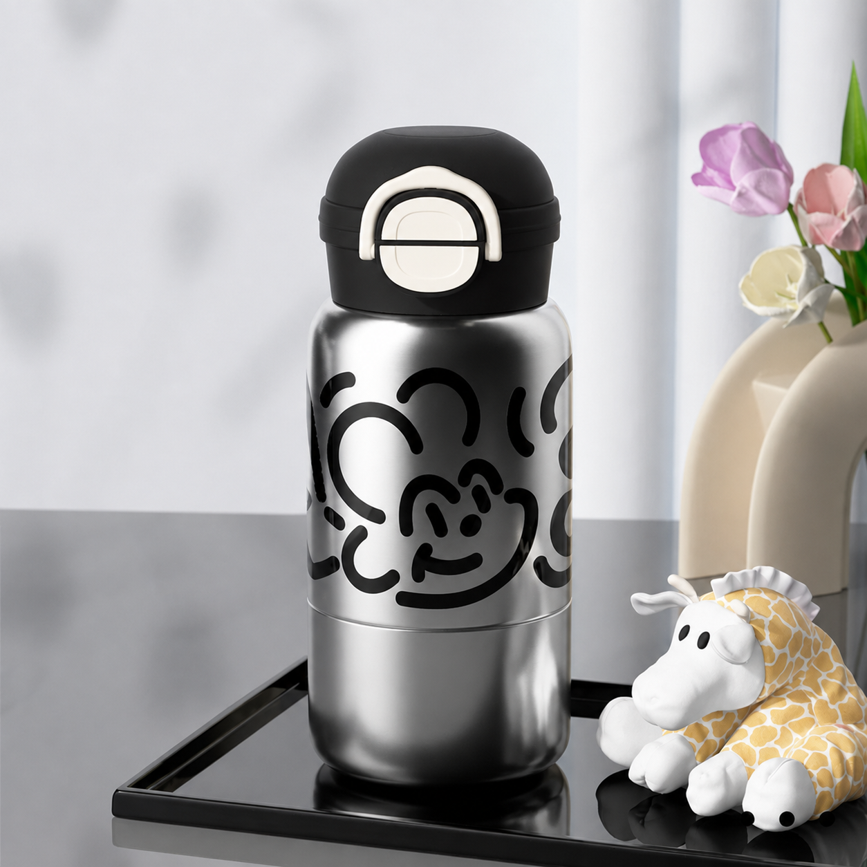 Kids Insulated Water Bottle with Flip Lid and Bold Cartoon Graphic