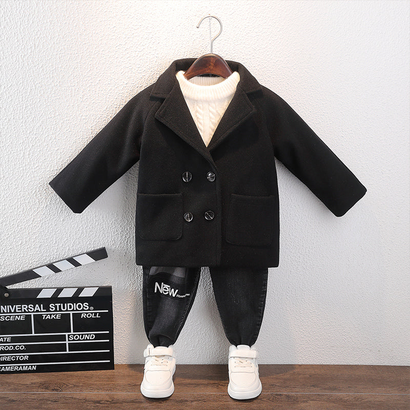 Boys' Korean style autumn British style woolen coat for small and medium-sized children