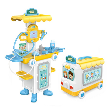 2-in-1 Ride-On School Bus Doctor Kit Toy for Toddlers