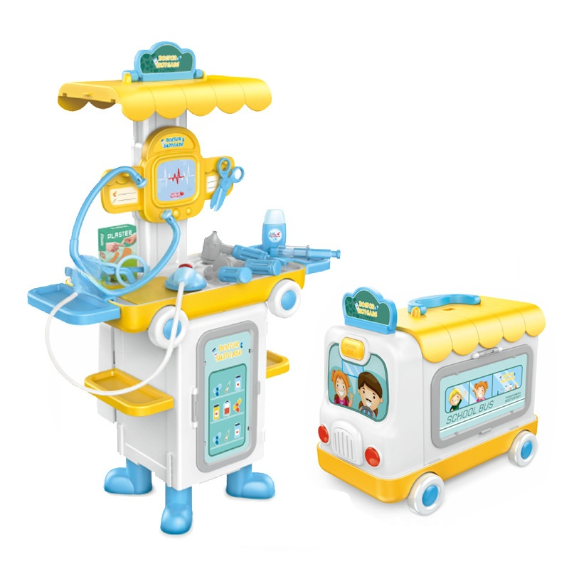 2-in-1 Ride-On School Bus Doctor Kit Toy for Toddlers