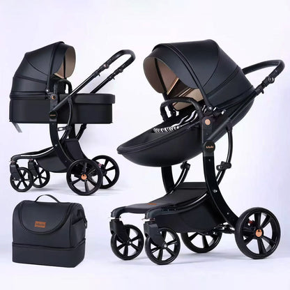 High-View Foldable Baby Stroller ｜ Luxury Baby Pram & Bassinet System ｜Spine Protection ｜Two-way