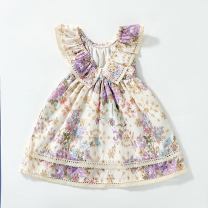 فستان بناتي مطبوع بدون أكمام 