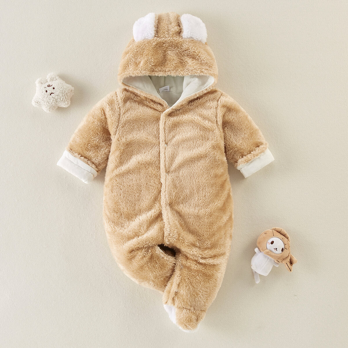 Baby Solid Color Bear Ear Plush Long-sleeved Long-leg Romper