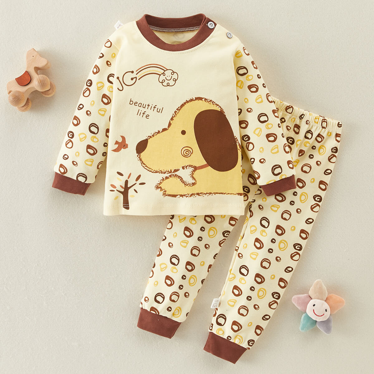 Toddler Boy Cartoon Letter Printed Long Sleeve Sweater & Pants Pajamas