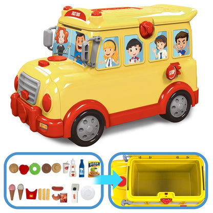 2-in-1 School Bus Food Truck Pretend Play Toy | Kids Kitchen & Restaurant Set flat