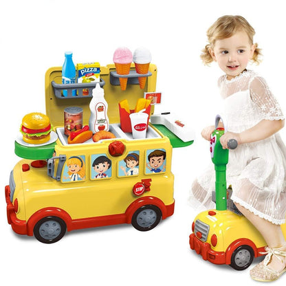2-in-1 School Bus Food Truck Pretend Play Toy | Kids Kitchen & Restaurant Set play