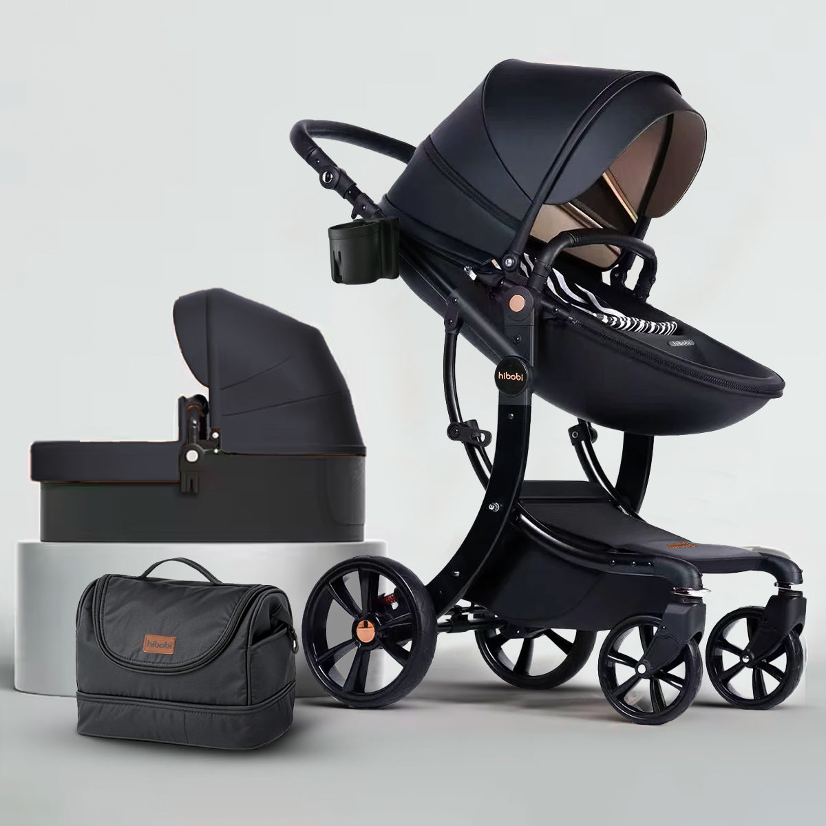 High-View Foldable Baby Stroller ｜ Luxury Leather Baby Pram