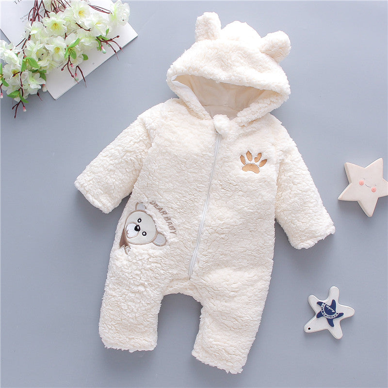 Baby Cute Furry Animal Printed 3D Bear Ear Long-sleeved long-leg romper