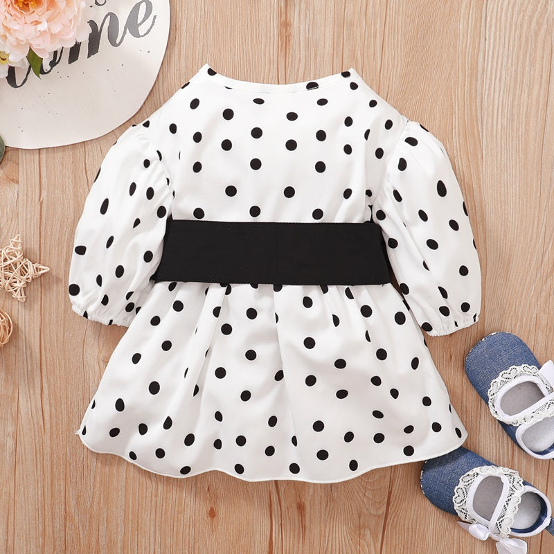 Baby Girl Polka Dot Print Long Sleeve Dress