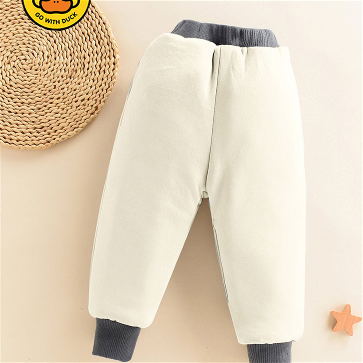 Winter plush yellow duck woven trousers for boys and girls