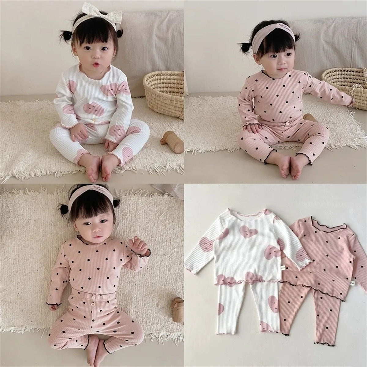 Girls new baby long sleeve ice silk ribbed pajamas