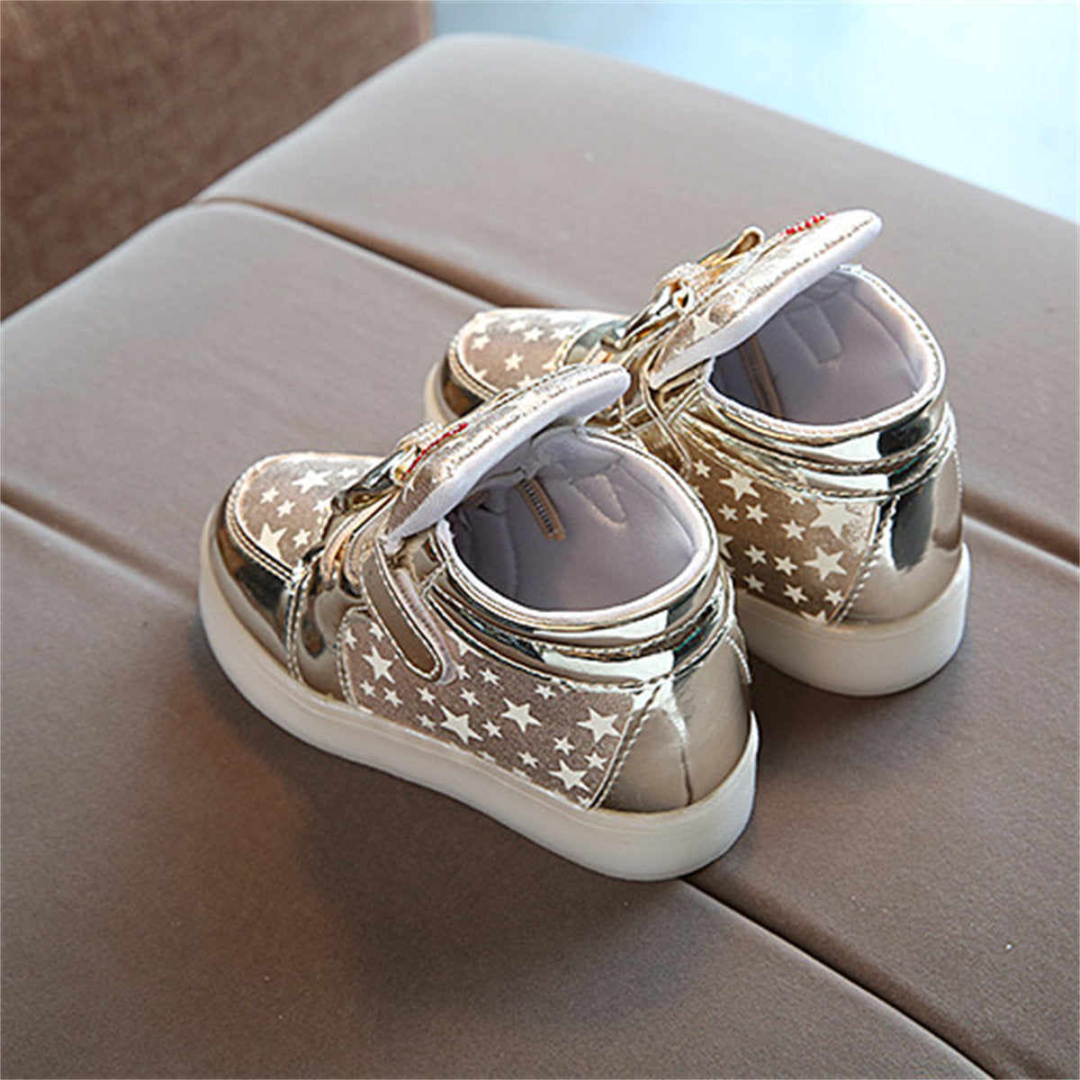 Cute and elegant bow-knot glittering LED high-top sneakers for little girls