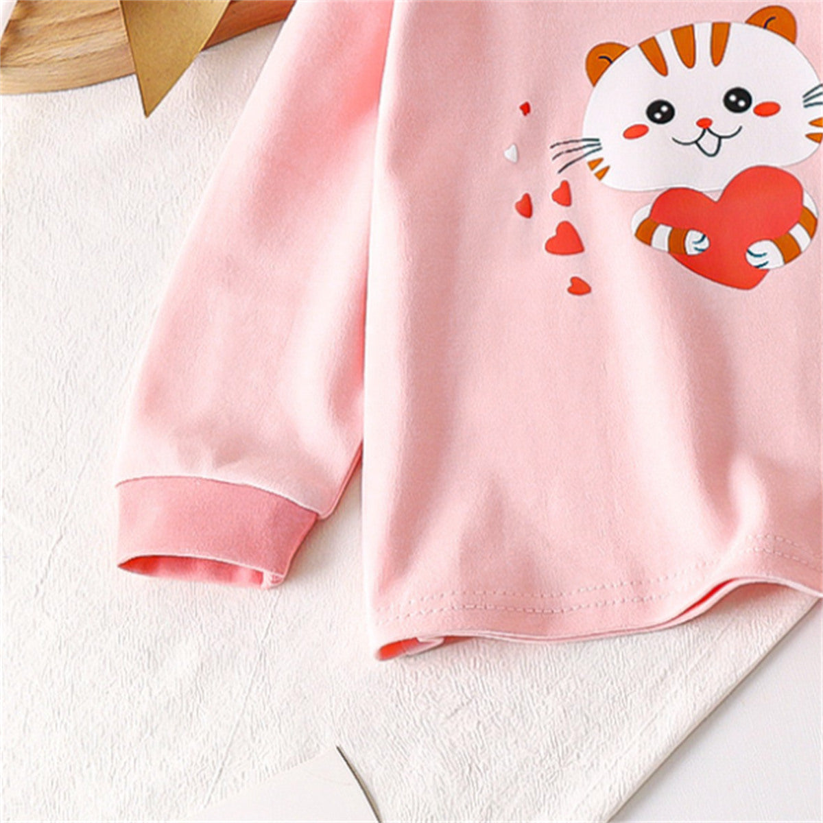 Pink little girl cute cat home clothes set