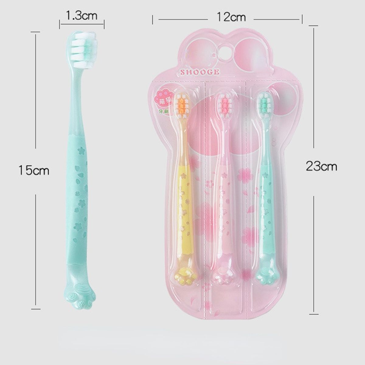 Cartoon cat claw children&#39;s soft bristle toothbrush 3 pack