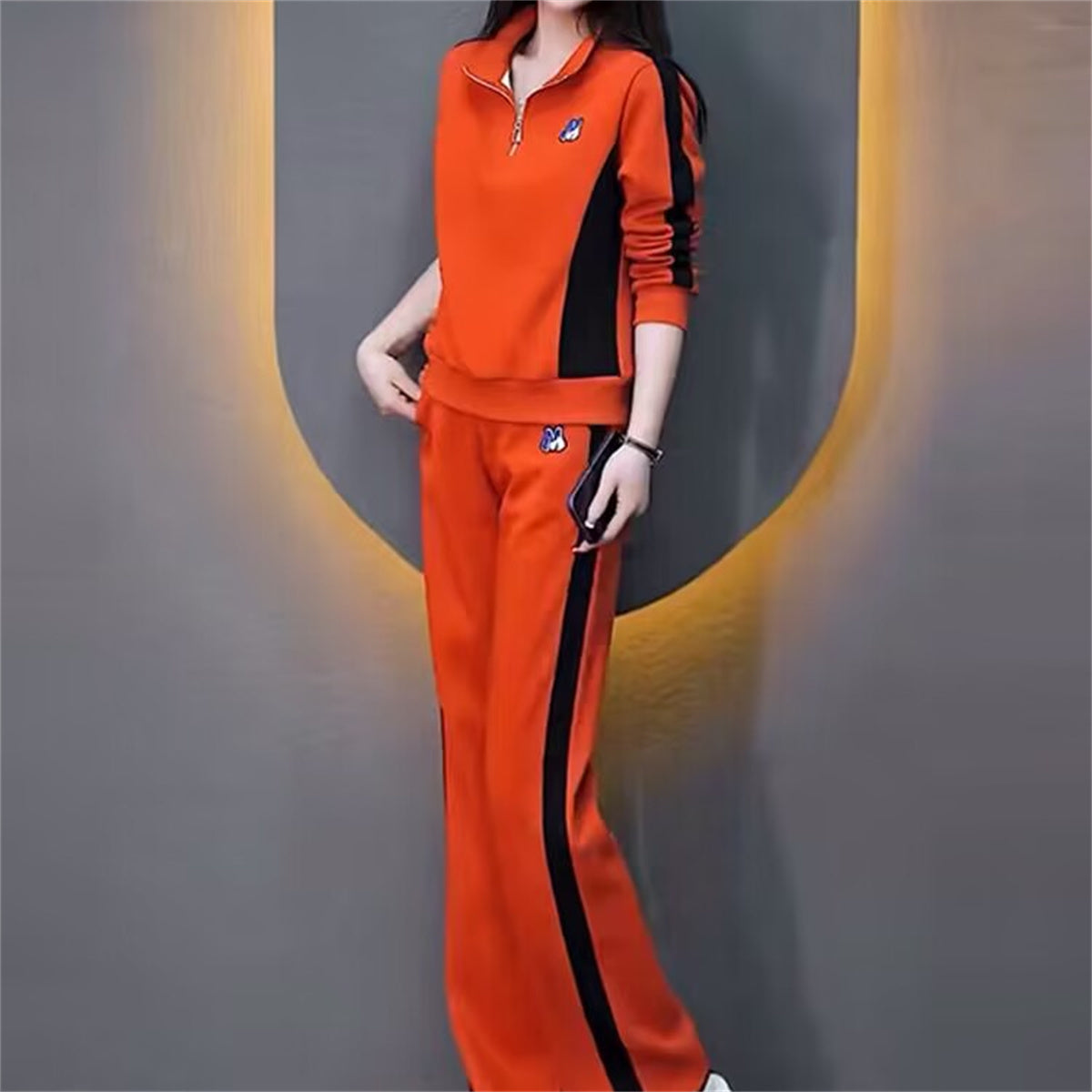 Women's casual sports suit, slim and elegant sweatshirt, wide-leg pants, two-piece suit