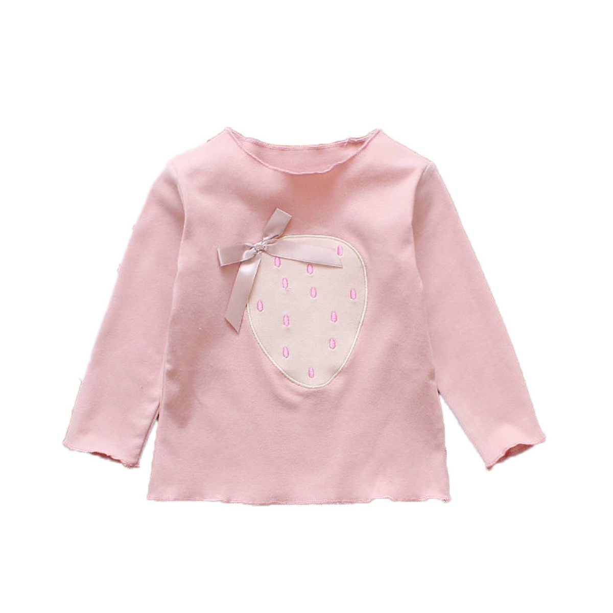 New spring and autumn girls' children's clothing girls' long-sleeved bottoming shirt three-color patch strawberry top