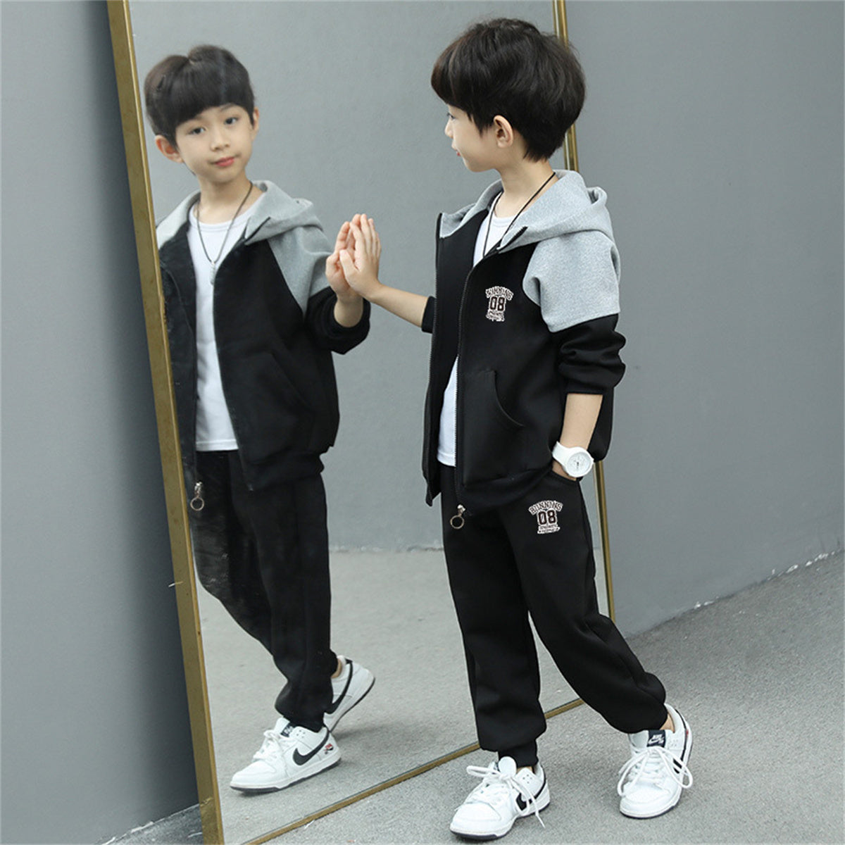 Children's cardigan sweatshirt hooded casual sports two-piece set