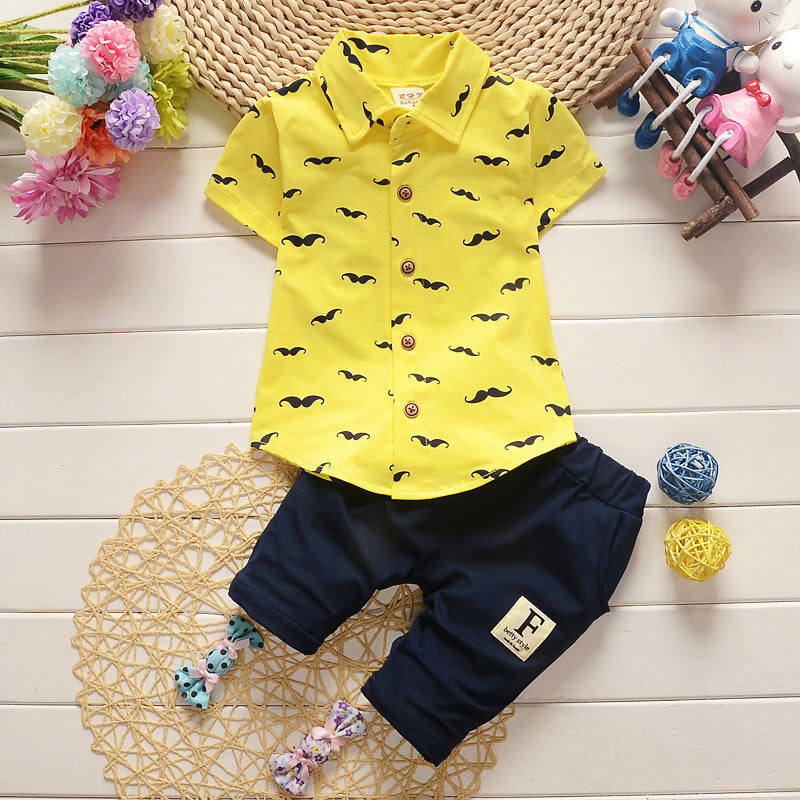 2-piece Mustache Pattern Polo Shirts & Shorts for Toddler Boy