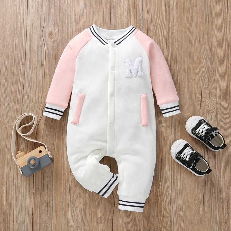 Baby Girl Letter Pattern Color-block Jumpsuit