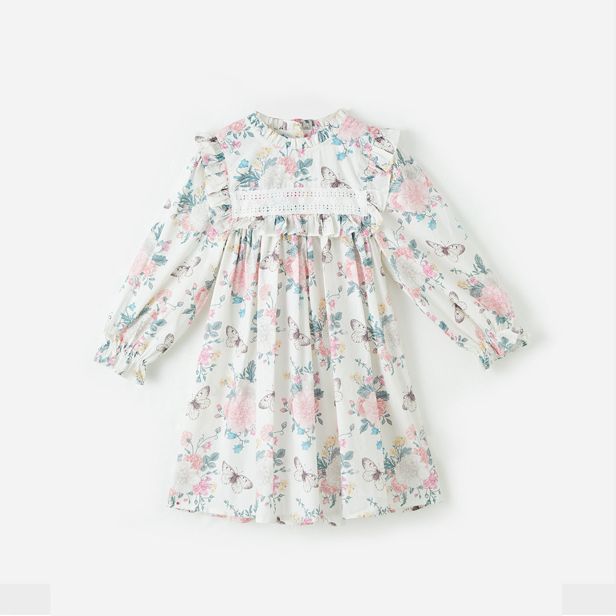 1–8 Years Cotton Stand Collar Puff Sleeve Dress