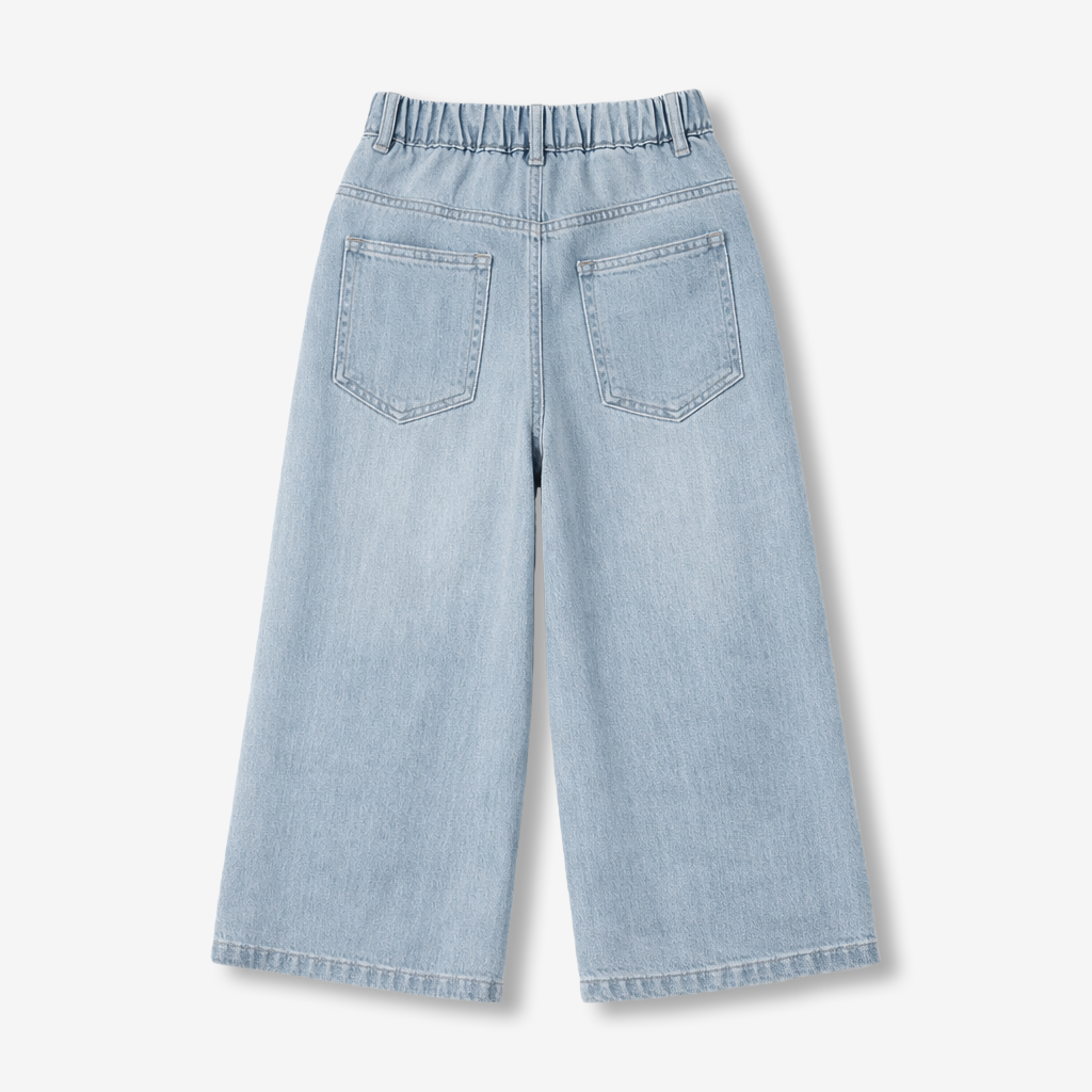 4-9 Years Embroidered Denim Wide-Leg Pants