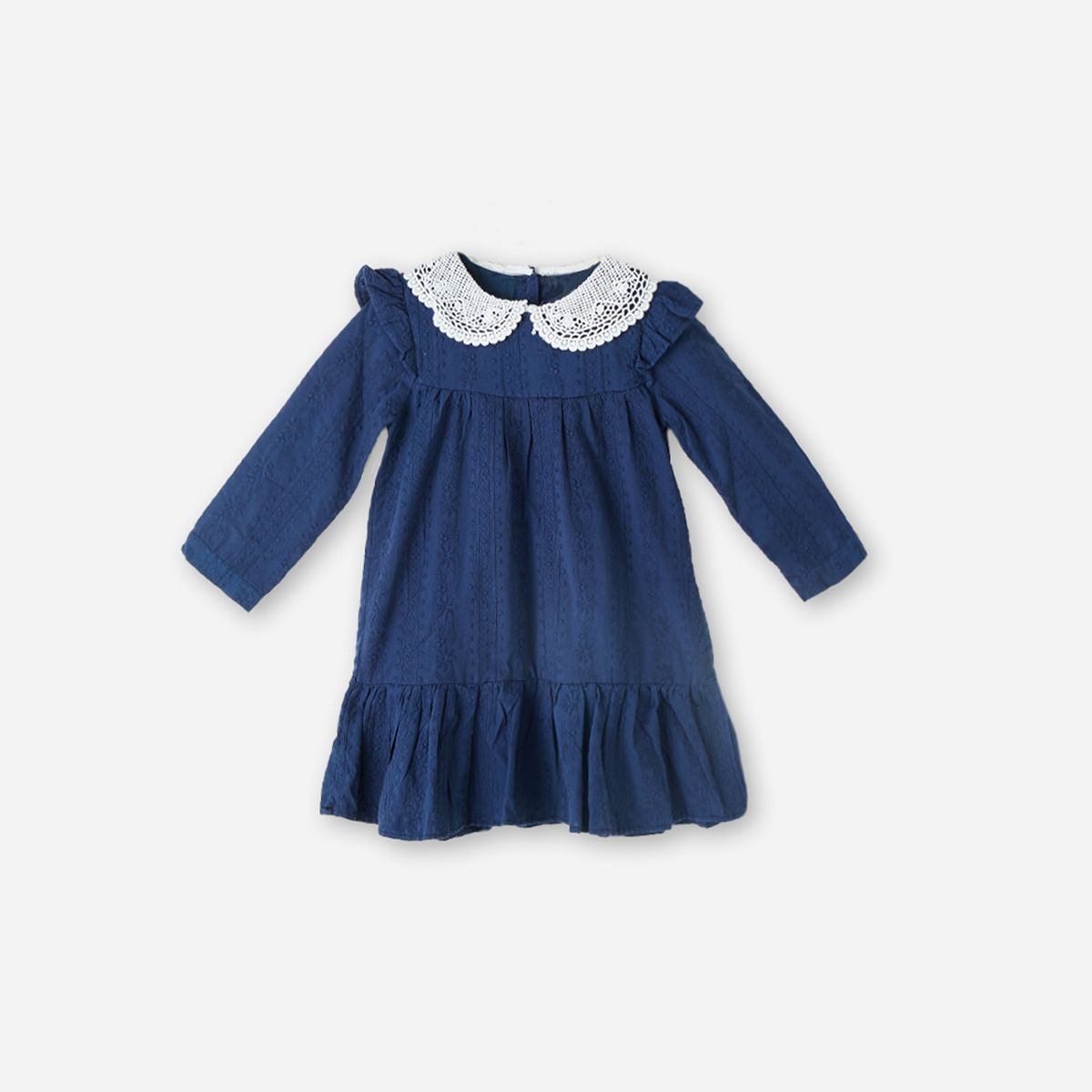 3–10 Years Hollow Embroidered Collar Dress