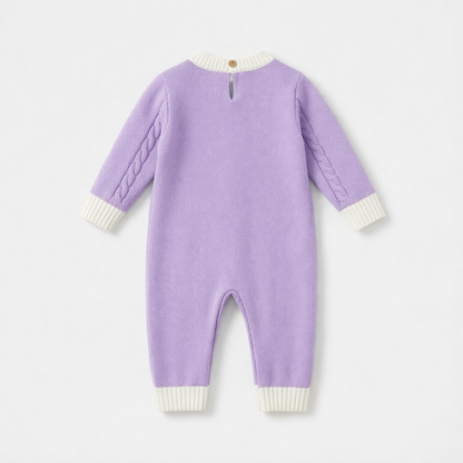 Sweet Butterfly Knitted Baby Girl Romper - Long Sleeve Ruffle Jumpsuit, Purple