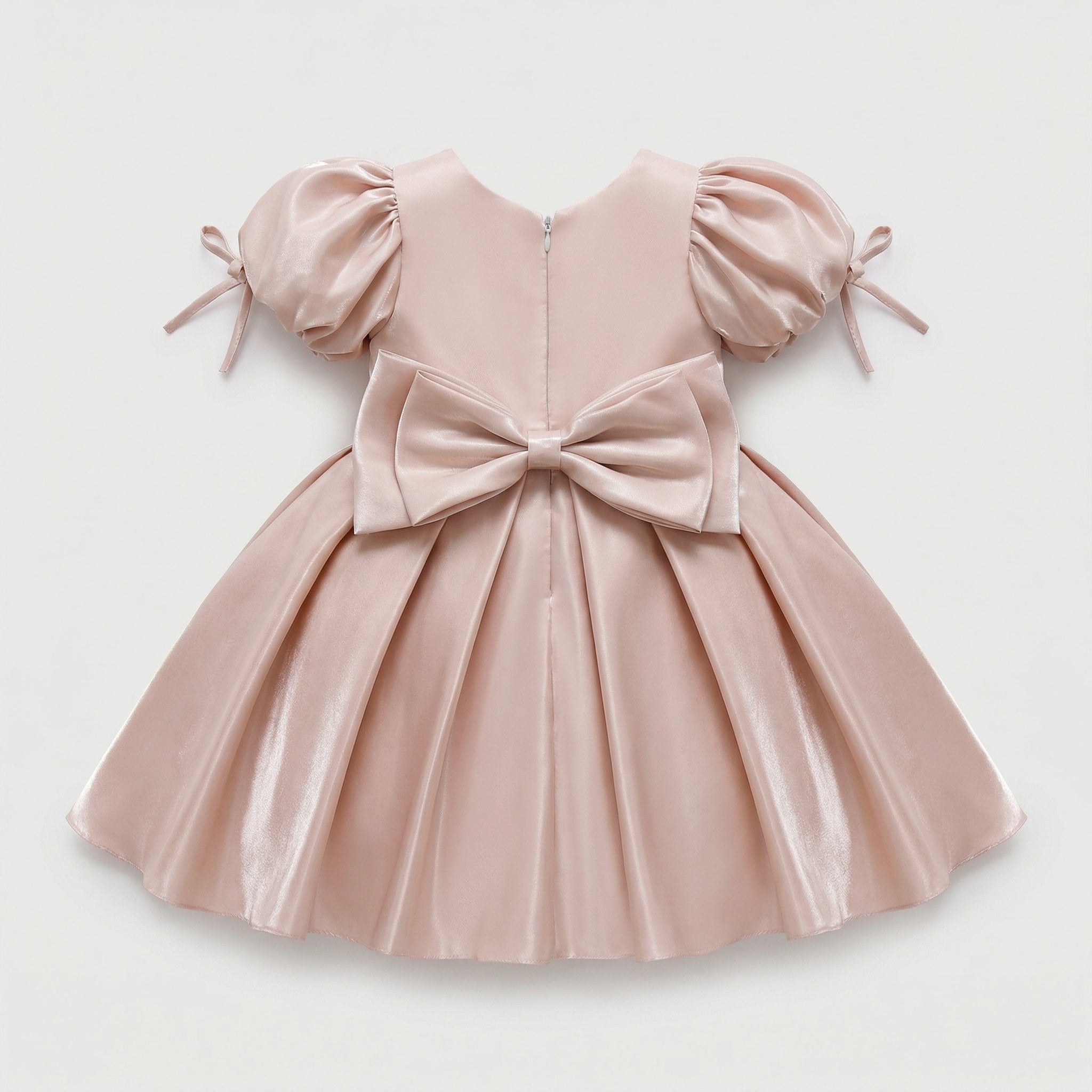 Beaded Glossy Satin Puff Sleeve Princess Dress For Party Girl