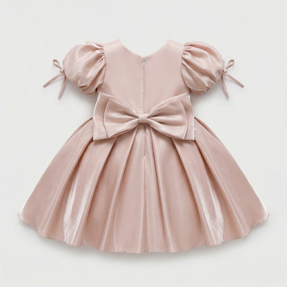Beaded Glossy Satin Puff Sleeve Princess Dress For Party Girl