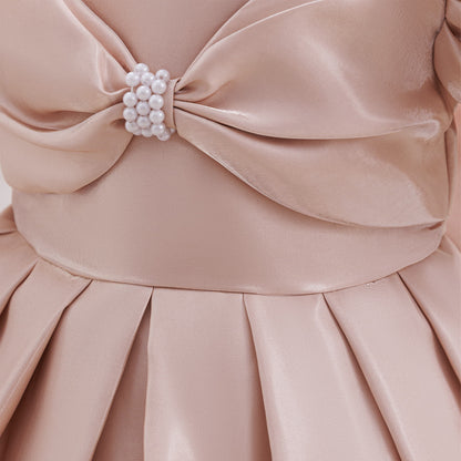 Beaded Glossy Satin Puff Sleeve Princess Dress For Party Girl