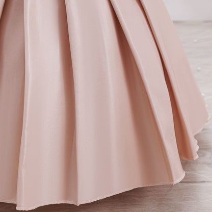 Beaded Glossy Satin Puff Sleeve Princess Dress For Party Girl